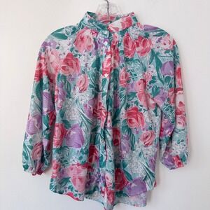 Vintage Floral Top Womens‎ M Pastel Retro Ruffle Feminine Cottagecore Indie Twee